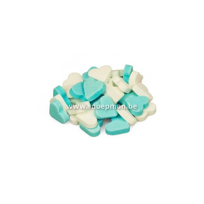 Vruchtenhartjes, snoep hartjes, hartjes snoep, mini hartjes, blauwe hartjes, witte hartjes